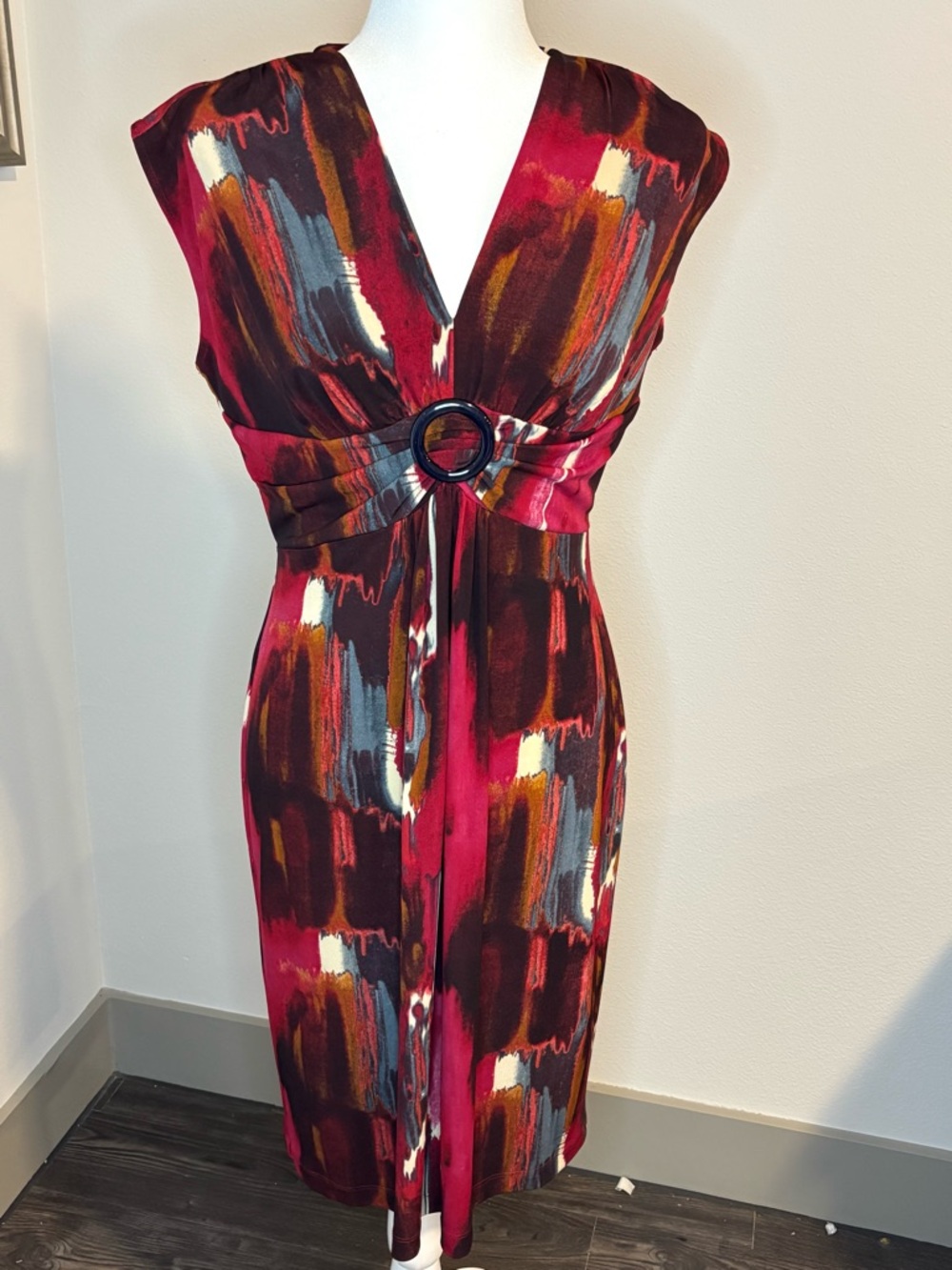 Glamour Abstract Print V Neck Midi Dress Size 10 NWT